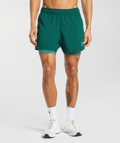 Men's Gymshark Sport 5" 2 In 1 Shorts Green | NZ 9JPOAL